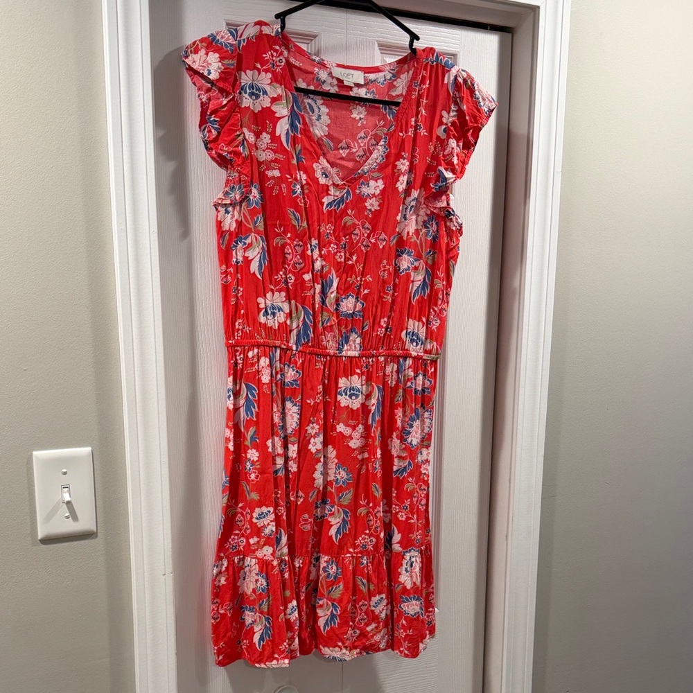 LOFT Pink Floral Midi Dress
